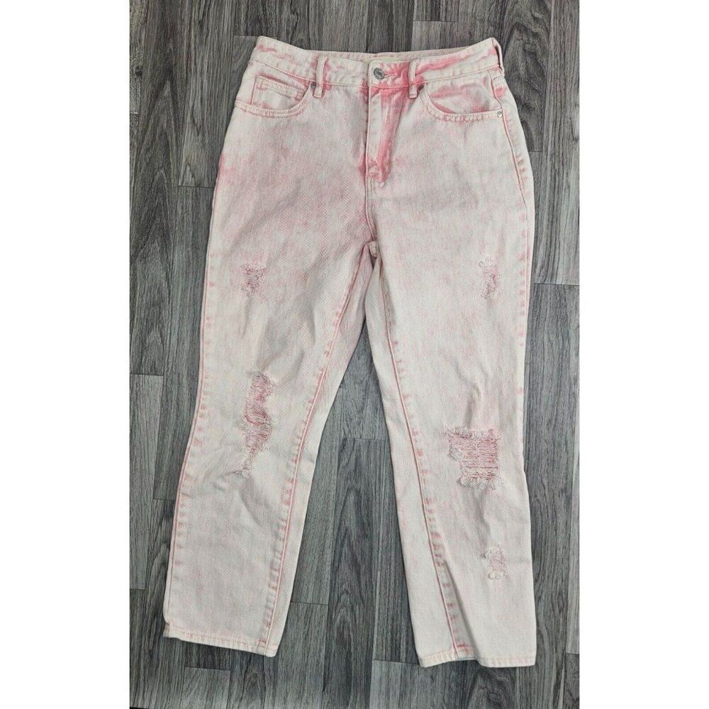 (3/$35) Pac Sun Womens Size 26 Distressed Straight Leg Pink‎ White Mom Jeans